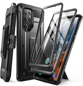supcase unicorn beetle pro case for samsung galaxy s23 ultra 5g (2023), [extra front frame] full-body dual layer rugged belt-clip & kickstand case with built-in screen protector (black)