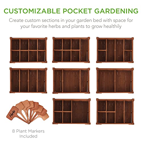 Best Choice Products Elevated 8 Pocket Herb Garden Bed, Mobile Raised Customizable Wood Planter for Herbs, Vegetables, Flowers w/Lockable Wheels, Storage Shelf, Drainage Holes - Acorn Brown