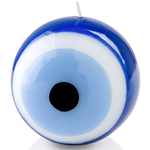 BCS Blue Evil Eye Candle - Nazar Home Decor - Handmade Unscented Premium Candles for Home & Office Vela Ojo Turco - 3.15 inches (Medium) Blue