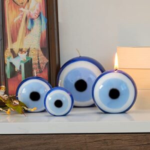 BCS Blue Evil Eye Candle - Nazar Home Decor - Handmade Unscented Premium Candles for Home & Office Vela Ojo Turco - 3.15 inches (Medium) Blue