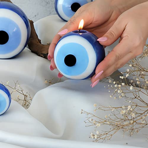 BCS Blue Evil Eye Candle - Nazar Home Decor - Handmade Unscented Premium Candles for Home & Office Vela Ojo Turco - 3.15 inches (Medium) Blue