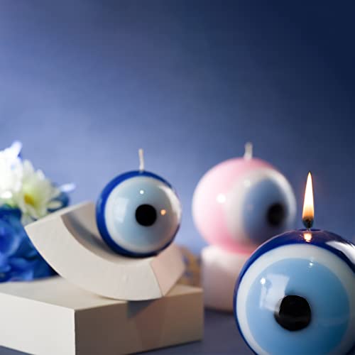 BCS Blue Evil Eye Candle - Nazar Home Decor - Handmade Unscented Premium Candles for Home & Office Vela Ojo Turco - 3.15 inches (Medium) Blue