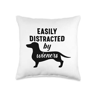 onlinegnrlstore easily distracted by wieners funny dog dachshund pet lover throw pillow, 16x16, multicolor