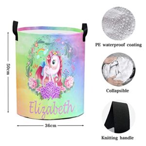 Custom Unicorn Laundry Basket with Name Personalized Baby Laundry Hampers Customized Dirty Clothes Hamper for Boys Girls Collapsible Storage Basket with Handle for Living Room Bedroom