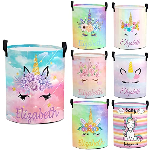 Custom Unicorn Laundry Basket with Name Personalized Baby Laundry Hampers Customized Dirty Clothes Hamper for Boys Girls Collapsible Storage Basket with Handle for Living Room Bedroom