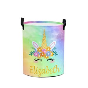 Custom Unicorn Laundry Basket with Name Personalized Baby Laundry Hampers Customized Dirty Clothes Hamper for Boys Girls Collapsible Storage Basket with Handle for Living Room Bedroom