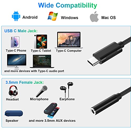 COOYA USB C to 3.5mm Audio Adapter for iPone 15 Pro Max iPad 10th Google Pixel 8 7 Headphone Adapter Type C to Aux Dongle Stereo Earphone Connector for Samsung S23 FE S22 S21 Fold Flip5 A54 OnePlus 11