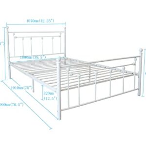 Anwickmak Twin Size Metal Bed Frame with Headboard and Footboard/No Box Spring Needed Mattress Foundation (White)