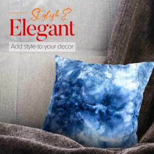 Cheer Collection Faux Fur Throw Pillow Set of 2 for Couch, Beds, Bedroom and Living Room - Ultra Soft and Cozy, Elegant Home Decor, Stylish Accent Pillows - 18" x 18", Blue & White