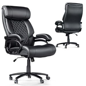 big and tall office chair, computer desk chair with high back, office chairs for heavy people, pu leather home office desk chair for bedroom, 360°rotating heavy duty office chair, black
