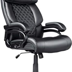 Big and Tall Office Chair, Computer Desk Chair with High Back, Office Chairs for Heavy People, PU Leather Home Office Desk Chair for Bedroom, 360°Rotating Heavy Duty Office Chair, Black