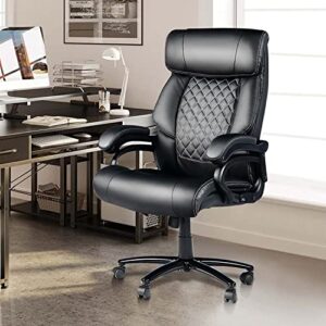 Big and Tall Office Chair, Computer Desk Chair with High Back, Office Chairs for Heavy People, PU Leather Home Office Desk Chair for Bedroom, 360°Rotating Heavy Duty Office Chair, Black