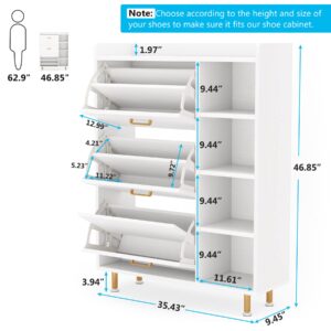 Tribesigns Shoe Cabinet, Flip Drawers Shoe Storage Cabinet for Entryway with 3 Flip Drawers and 5 Shelves, White Golden Freestanding Shoes Cabinet for Closet, Living Room, Bedroom (White/Golden)