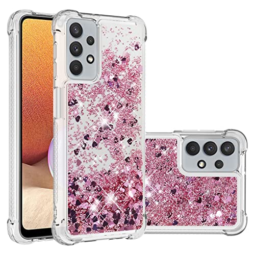 Phone Case Cover Glitter Case Compatible with Samsung Galaxy A32 5G Case Compatible with Women Girls Girly Sparkle Liquid Luxury Floating Quicksand Transparent Soft TPU Phone Case Bags Sleeves (Color