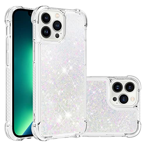 Phone Case Cover Glitter Case Compatible with iPhone 13 Pro Case Compatible with Women Girls Girly Sparkle Liquid Luxury Floating Quicksand Transparent Soft TPU Phone Case Bags Sleeves (Color : Silve