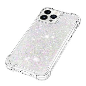 Phone Case Cover Glitter Case Compatible with iPhone 13 Pro Case Compatible with Women Girls Girly Sparkle Liquid Luxury Floating Quicksand Transparent Soft TPU Phone Case Bags Sleeves (Color : Silve