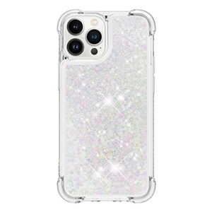 Phone Case Cover Glitter Case Compatible with iPhone 13 Pro Case Compatible with Women Girls Girly Sparkle Liquid Luxury Floating Quicksand Transparent Soft TPU Phone Case Bags Sleeves (Color : Silve