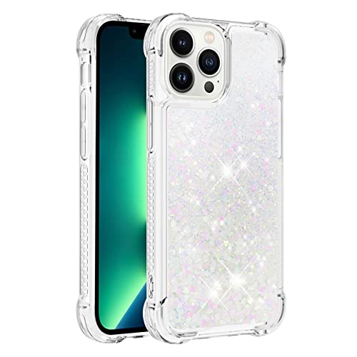 Phone Case Cover Glitter Case Compatible with iPhone 13 Pro Case Compatible with Women Girls Girly Sparkle Liquid Luxury Floating Quicksand Transparent Soft TPU Phone Case Bags Sleeves (Color : Silve