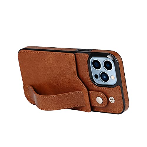 Phone Case Cover Compatible with iPhone 13 Pro Max Leather Wallet Phone Case Stand Wrist Strap Phone Case Adjustable Wrist Strap Phone Case Compatible with iPhone 13 Pro Max Bags Sleeves ( Color : Bro
