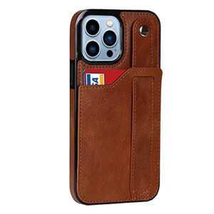 Phone Case Cover Compatible with iPhone 13 Pro Max Leather Wallet Phone Case Stand Wrist Strap Phone Case Adjustable Wrist Strap Phone Case Compatible with iPhone 13 Pro Max Bags Sleeves ( Color : Bro