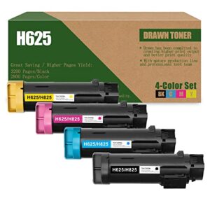 4-color high-yield toner cartridge set(black / cyan / magenta / yellow) drwn compatible toner replacement for dell h625, h825, s2825 laser printer, n7dwf p3hjk 5pg7p 3p7c4