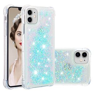 phone case cover glitter case compatible with iphone 11 case compatible with women girls girly sparkle liquid luxury floating quicksand transparent soft tpu phone case bags sleeves (color : light blu