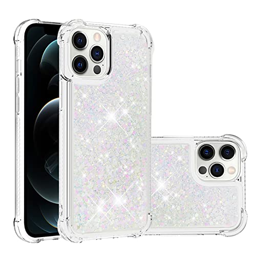 Phone Case Cover Glitter Case Compatible with iPhone 12 Pro Max Case Compatible with Women Girls Girly Sparkle Liquid Luxury Floating Quicksand Transparent Soft TPU Phone Case Bags Sleeves (Color : S