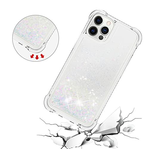 Phone Case Cover Glitter Case Compatible with iPhone 12 Pro Max Case Compatible with Women Girls Girly Sparkle Liquid Luxury Floating Quicksand Transparent Soft TPU Phone Case Bags Sleeves (Color : S