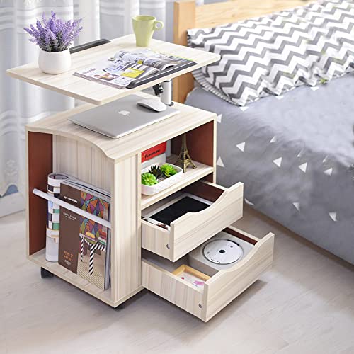 QQXX Height Adjustable Bedside Table with Drawers,Lazy Bedside Table,Drawing Board,Small Bookcase with lockers and Drawers,Sofa Cabinet in Living Room Bedroom,Filing Cabinet,Home,Office Shelf