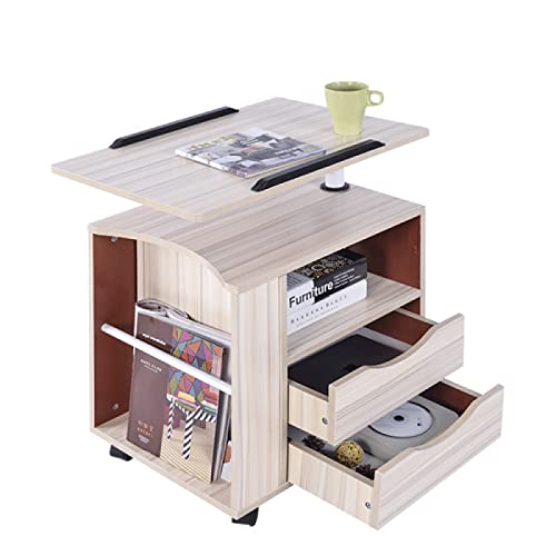 QQXX Height Adjustable Bedside Table with Drawers,Lazy Bedside Table,Drawing Board,Small Bookcase with lockers and Drawers,Sofa Cabinet in Living Room Bedroom,Filing Cabinet,Home,Office Shelf