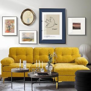 82" Sectional Couch w/Chaise Sleeper, Chenille Small L Shape Sofa Couch, Sofa with Chaise Mid-Modern Century Couch with Removable and Washable Cushions (Yellow)