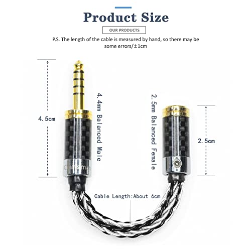 GUCraftsman 4.4mm Balanced Male to 2.5mm Balanced Female Headphone Adapter Cable 7N Single Crystal Copper/Silver Headphone Jack Convert Cable