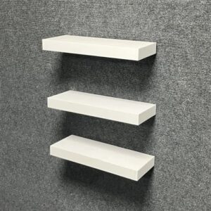 primestok 38cm shelves for wall, 3 white shelves screw mounted, modern decorative display wall shelves with easy installation for bathroom (white)