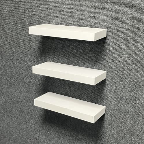 primestok 38cm Shelves for Wall, 3 White Shelves Screw Mounted, Modern Decorative Display Wall Shelves with Easy Installation for Bathroom (White)