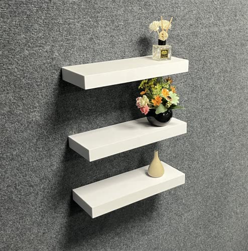 primestok 38cm Shelves for Wall, 3 White Shelves Screw Mounted, Modern Decorative Display Wall Shelves with Easy Installation for Bathroom (White)