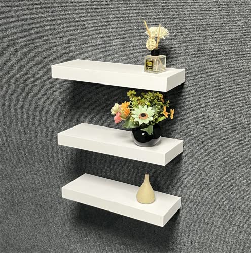 primestok 38cm Shelves for Wall, 3 White Shelves Screw Mounted, Modern Decorative Display Wall Shelves with Easy Installation for Bathroom (White)