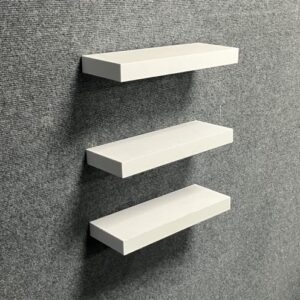 primestok 38cm Shelves for Wall, 3 White Shelves Screw Mounted, Modern Decorative Display Wall Shelves with Easy Installation for Bathroom (White)