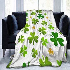 Throw Blanket St. Patrick's Day Warm Cozy Soft Lightweight Ireland Clovers Flannel Fleece Blanket for Bedroom Sofa Room Home Decorative Fuzzy Blanket 40"x30"