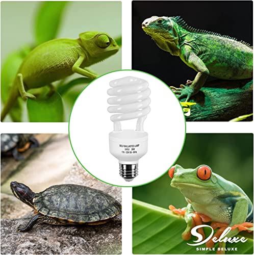 Simple Deluxe 2-Pack Reptile Compact Fluorescent Lamp Light Bulb for Rainforest Tropical Terrarium, Lizard, Turtle, UVB 5.0, 26W, White