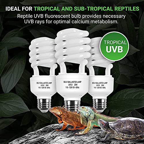 Simple Deluxe 2-Pack Reptile Compact Fluorescent Lamp Light Bulb for Rainforest Tropical Terrarium, Lizard, Turtle, UVB 5.0, 26W, White