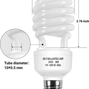 Simple Deluxe 2-Pack Reptile Compact Fluorescent Lamp Light Bulb for Rainforest Tropical Terrarium, Lizard, Turtle, UVB 5.0, 26W, White