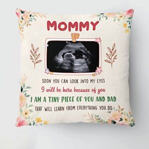 Personalized Square Pillow for New Mommy Mom to Be from The Baby Bump Pregnancy Gifts Soon You Can Look at Into My Eyes Custom Name & Photo Double Sided Sofa Couch Cushion On Birthday