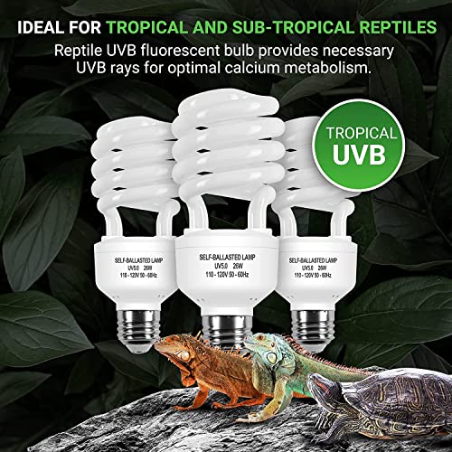 Simple Deluxe Reptile Compact Fluorescent Lamp Light Bulb for Rainforest Tropical Terrarium, Lizard, Turtle, UVB 5.0, 26W,White