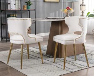 ealson velvet dining chairs set of 2 comfy upholstered dining room chairs with gold metal legs modern accent kitchen chairs armless side chairs for living room/dining room, beige