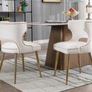 EALSON Velvet Dining Chairs Set of 2 Comfy Upholstered Dining Room Chairs with Gold Metal Legs Modern Accent Kitchen Chairs Armless Side Chairs for Living Room/Dining Room, Beige