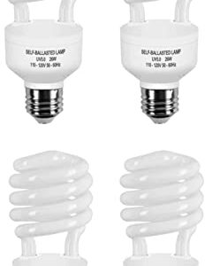 Simple Deluxe 4-Pack Reptile Compact Fluorescent Lamp Light Bulb for Rainforest Tropical Terrarium, Lizard, Turtle, UVB 5.0, 26W White