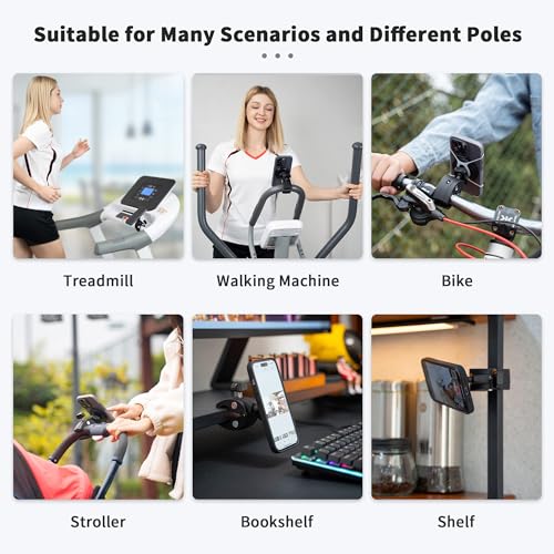 Phone Holder Mount Magnetic Accessories: Fitness Equipment Gym Motorcycle Handlebar, Exercise Bike, Treadmill, Stroller, Cart, for Magsafe iphone 15 14 13 12 Plus Pro Max & All Cellphone Stand Clamp