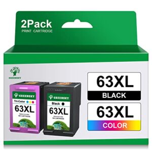 greensky remanufactured replacement for hp 63 ink 63 xl 63xl ink cartridges black and color for hp officejet 3830 5255 5258 4650 3833 4655 envy 4520 deskjet 1112 3630 3634 printer (2 combo pack)