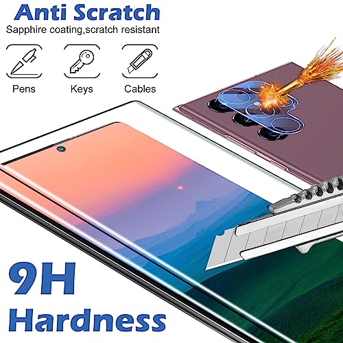 [2+2 Pack] Galaxy S22 Ultra Screen Protector, 9H Tempered Glass, Ultrasonic Fingerprint Support, 3D Curved, HD Clear Scratch Resistant for Samsung Galaxy S22 Ultra 5G Glass Screen Protector