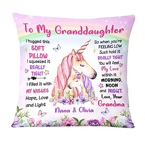 IZI POD Personalized Pillow, to Granddaughter from Grandma Unicorn Hug This Pillow, Gift for mom, Daughter Gift, Animal Hug Pillow, Son Birthday Gift-849